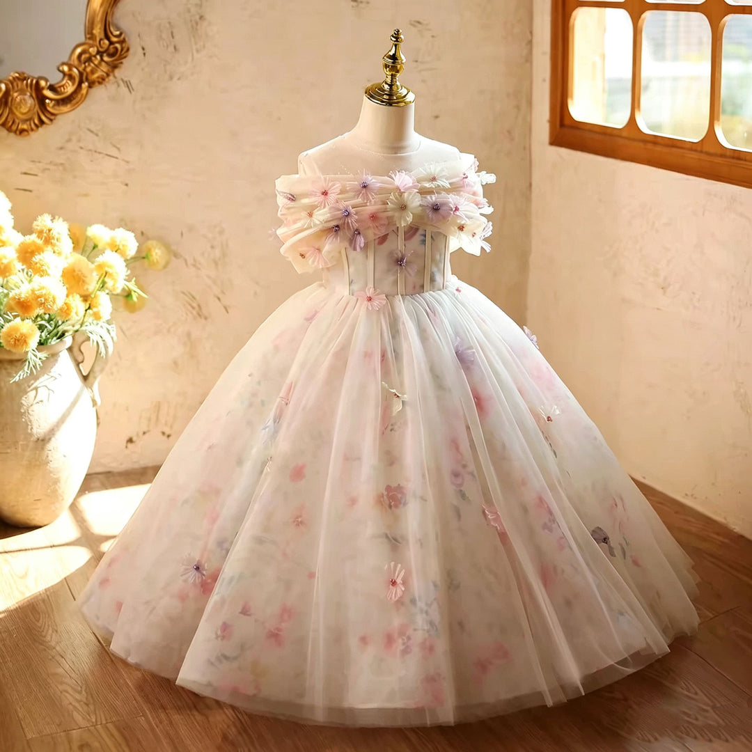 Dreamy Vow D380 Beige girls formal gown, full length front