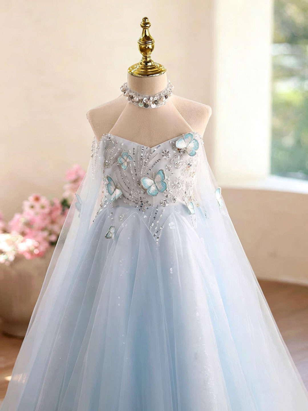 Dreamy Vow D381 Blue girls formal gown, butterfly detail