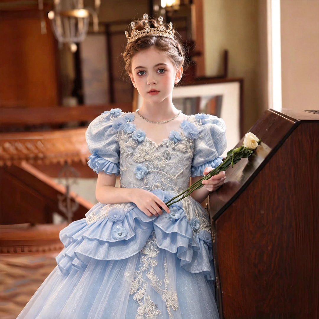 Dreamy Vow D382 Blue girls formal gown, bodice detail