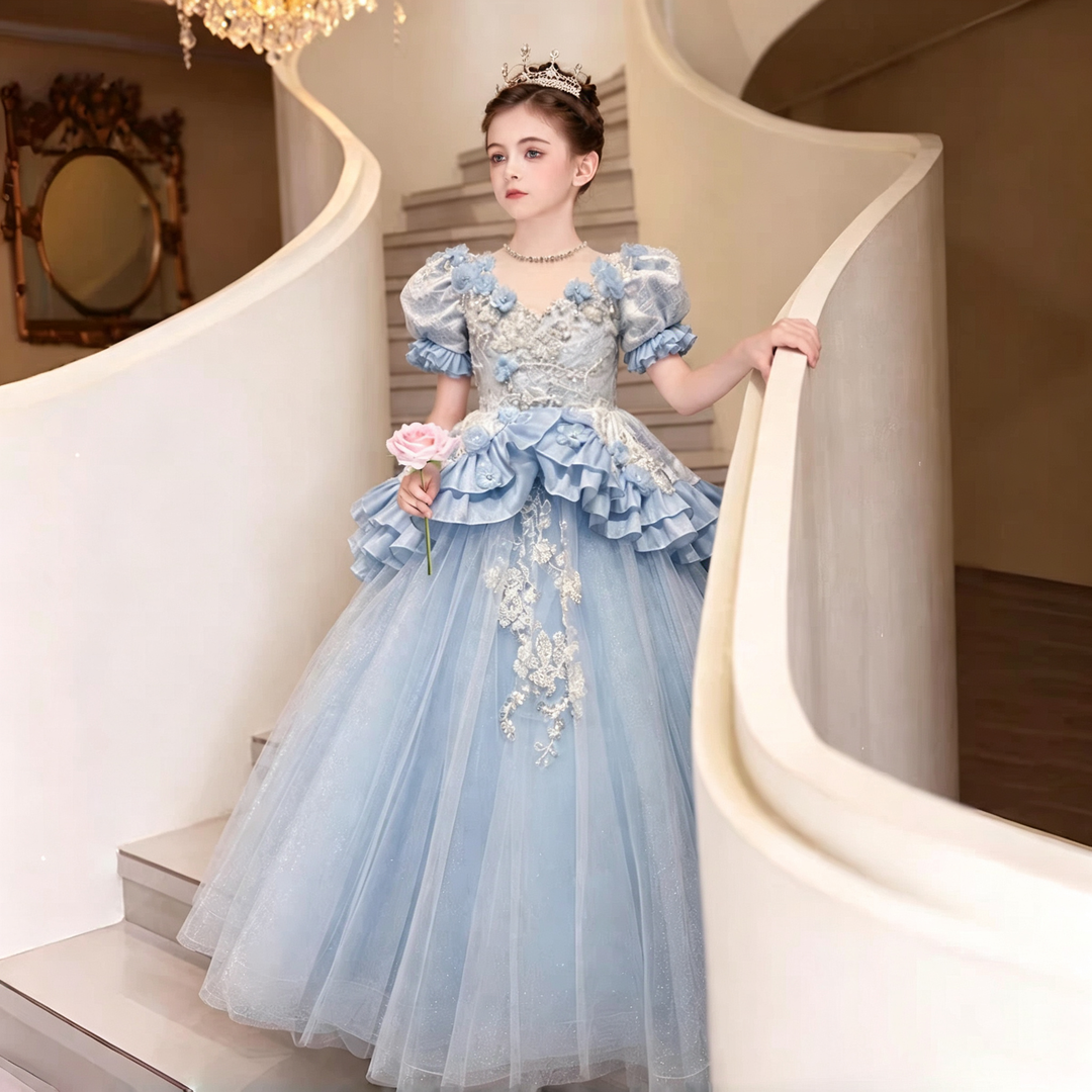 Dreamy Vow D382 Blue girls formal gown, front