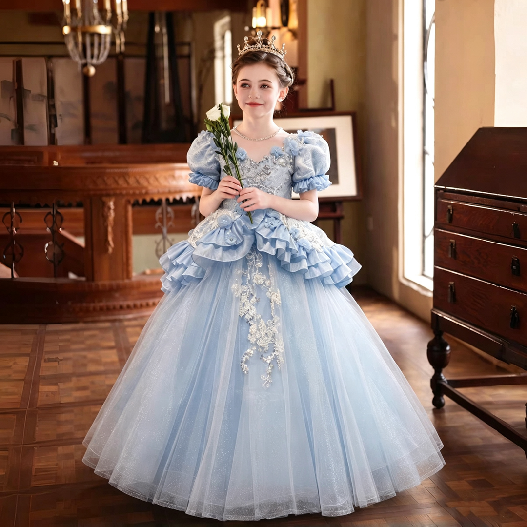 Dreamy Vow D382 Blue girls formal gown, full length front