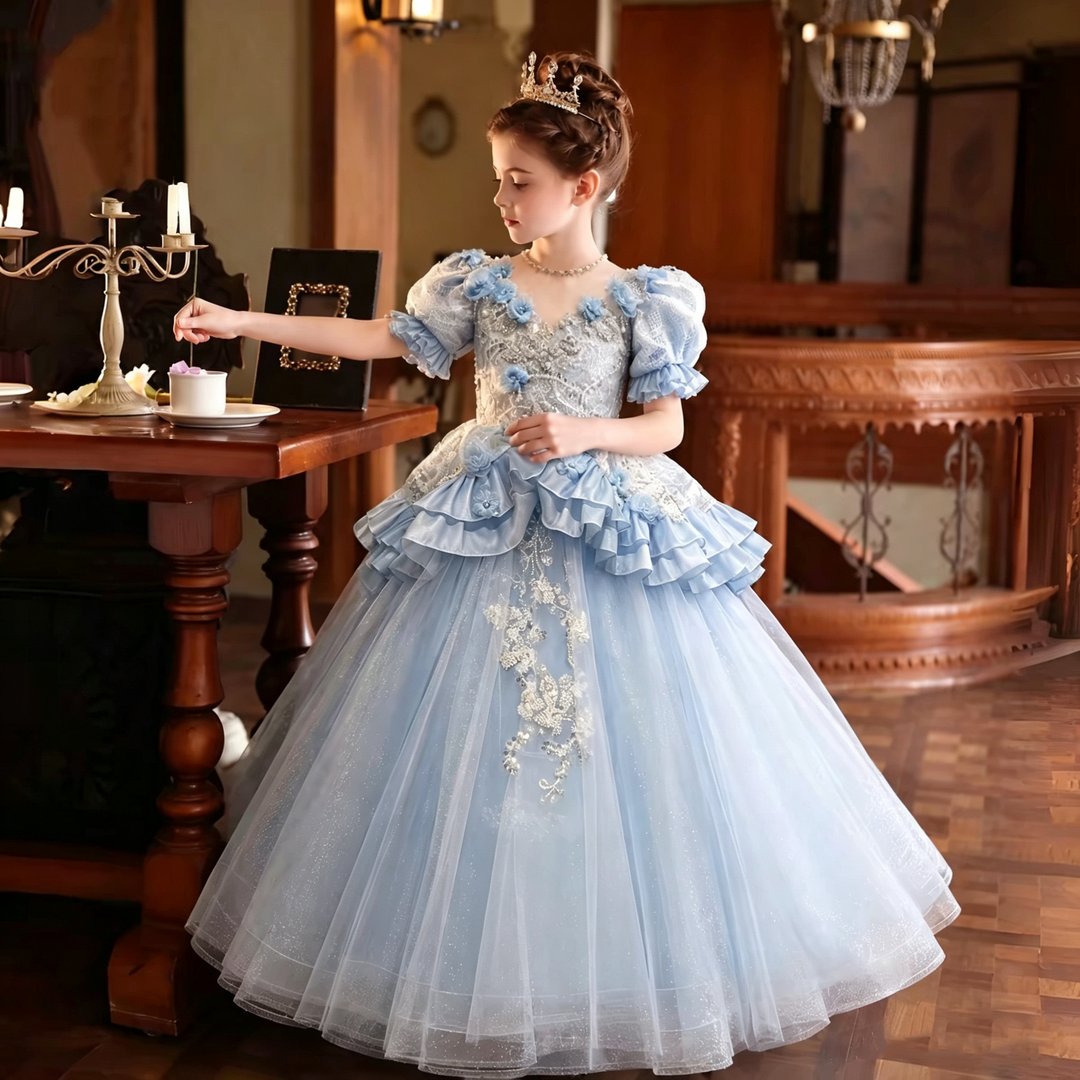 Dreamy Vow D382 Blue girls formal gown, side front