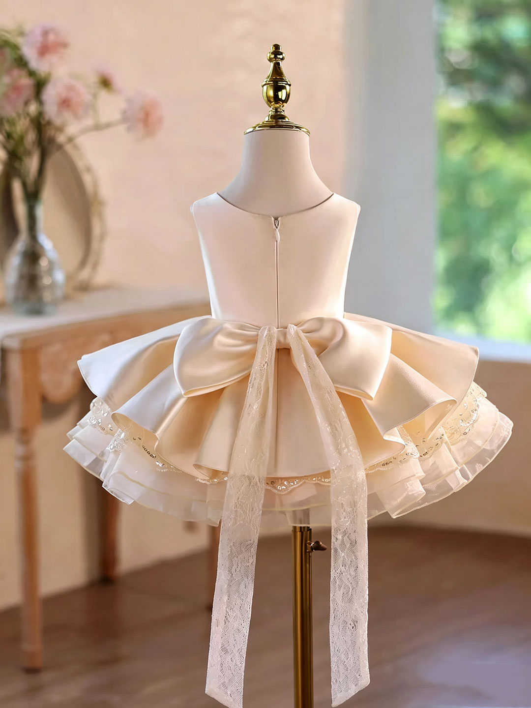 Champagne D606 girls dress back