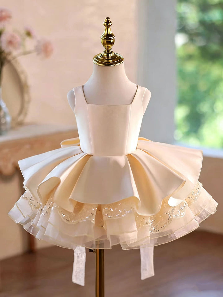 Champagne D606 girls dress front