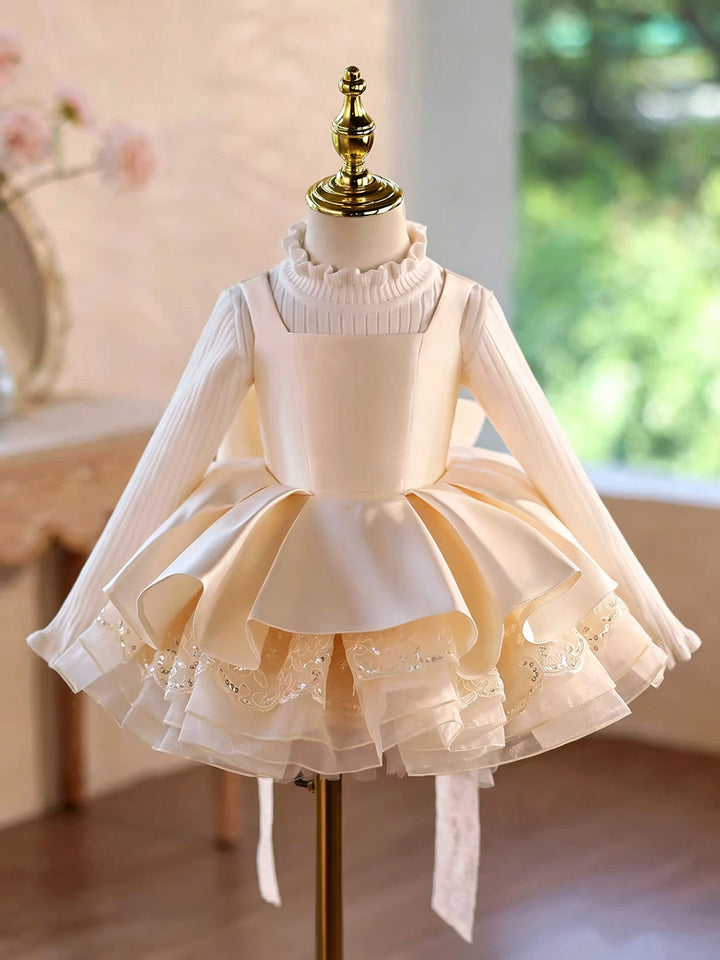 Champagne D606 girls dress layered styling
