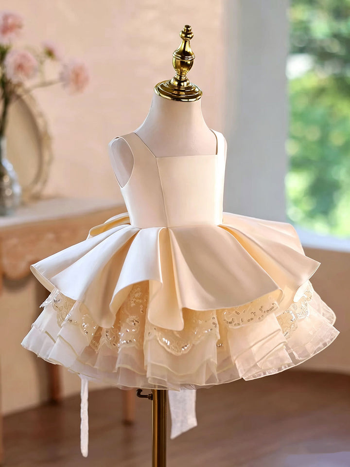 Champagne D606 girls dress side front