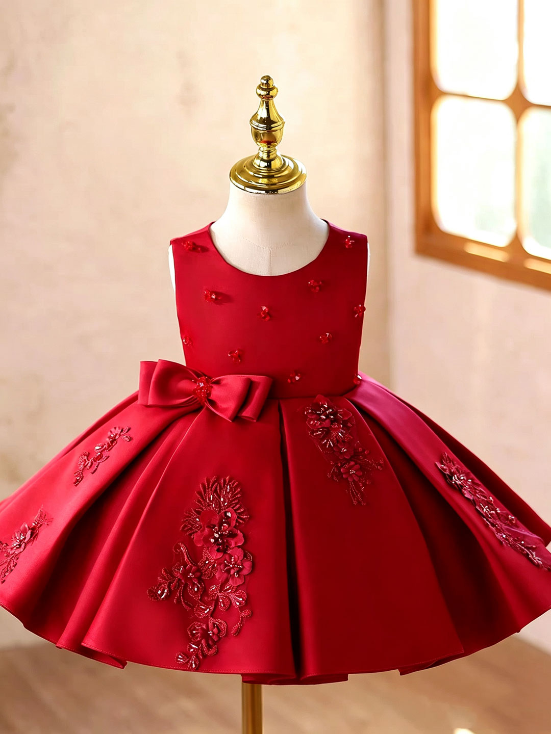 Red D607 girls dress front