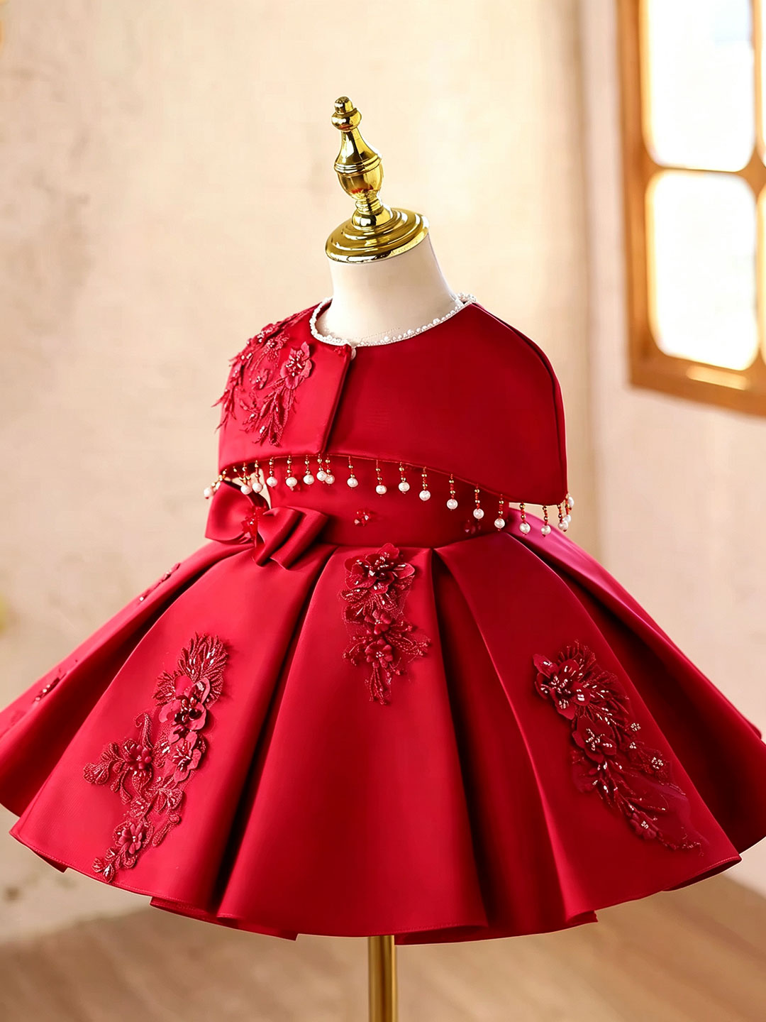 Red D607 girls dress side front