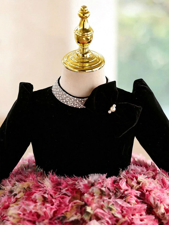 Black Red D608 girls dress bodice detail