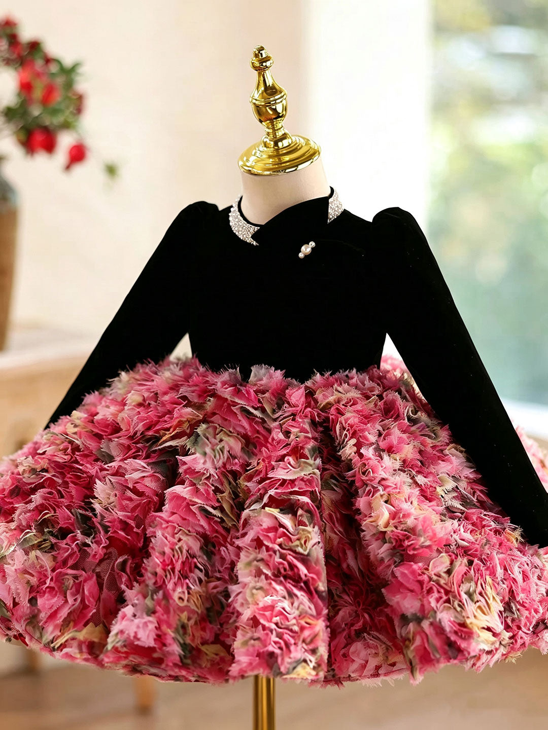 Black Red D608 girls dress front
