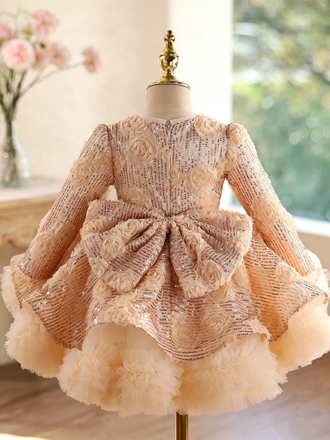 Champagne D609 girls dress back