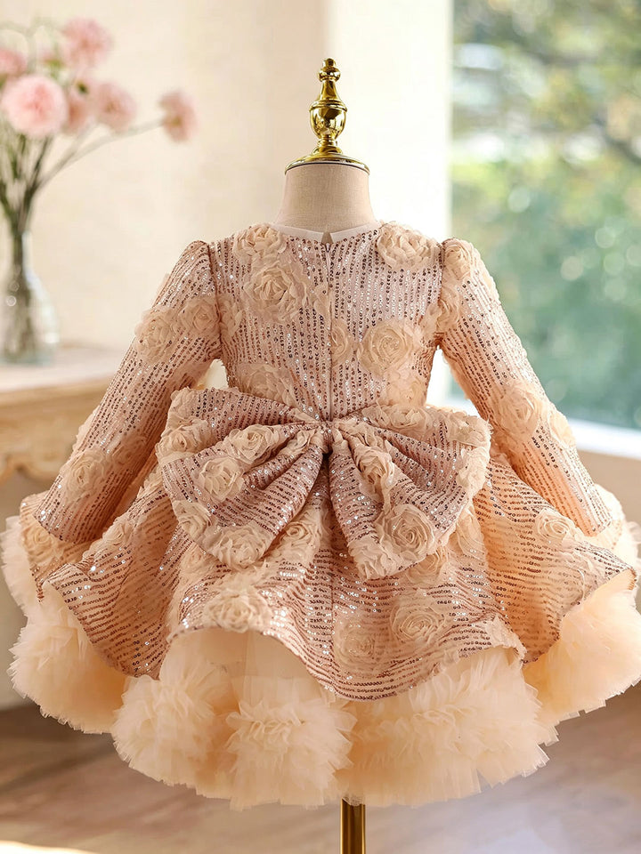 Champagne D609 girls dress back