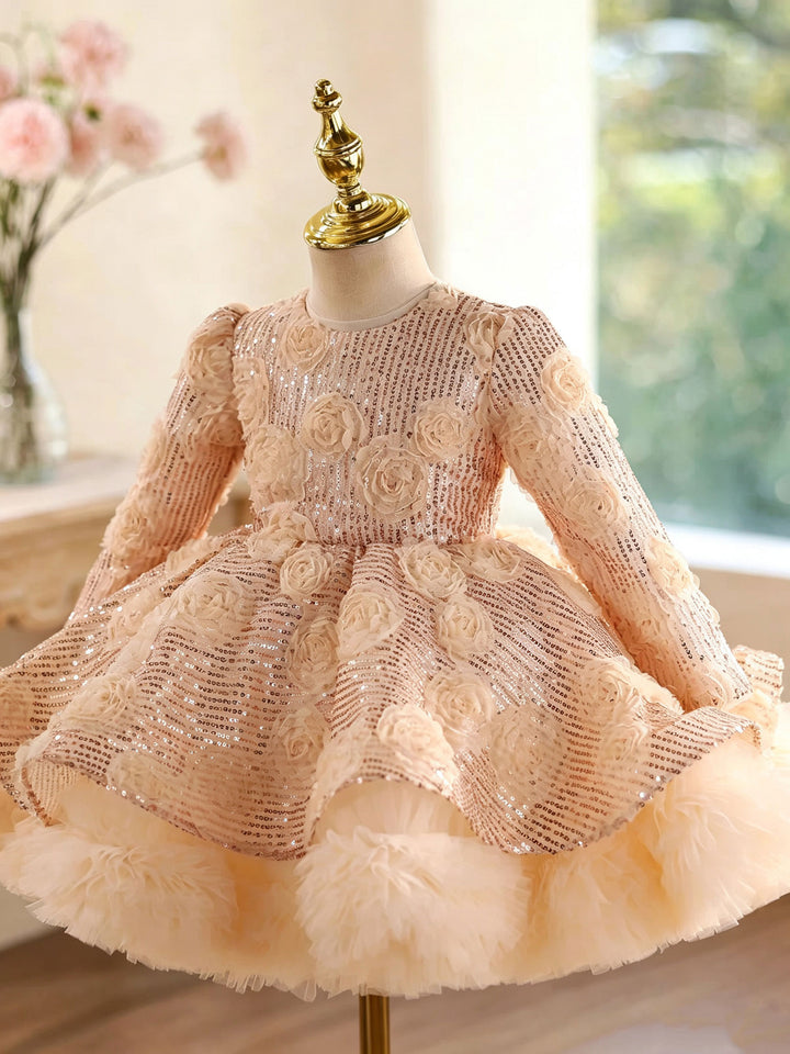 Champagne D609 girls dress front detail