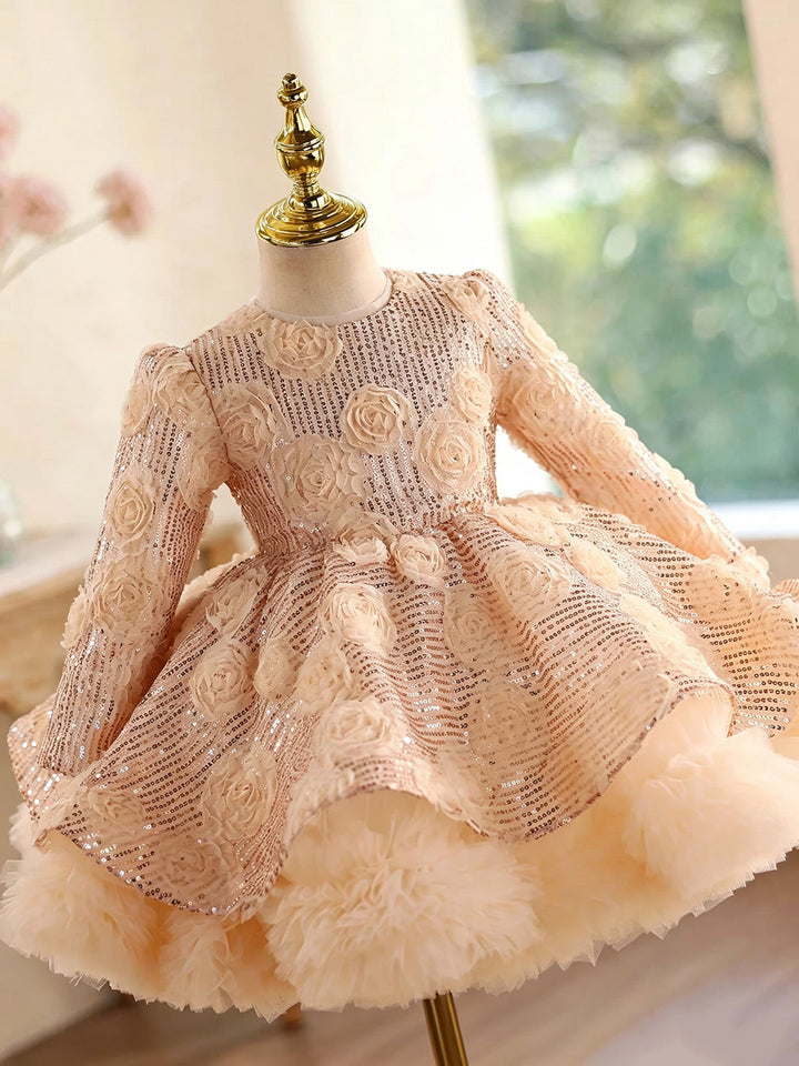 Champagne D609 girls dress front