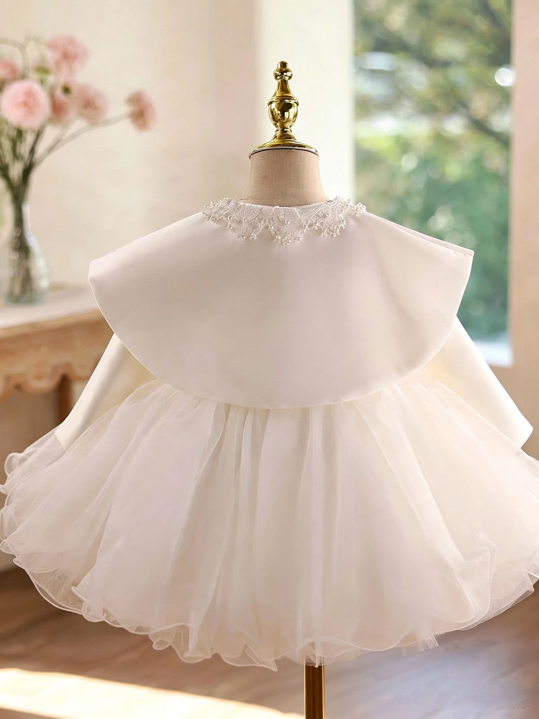 White D610 girls dress back with cape