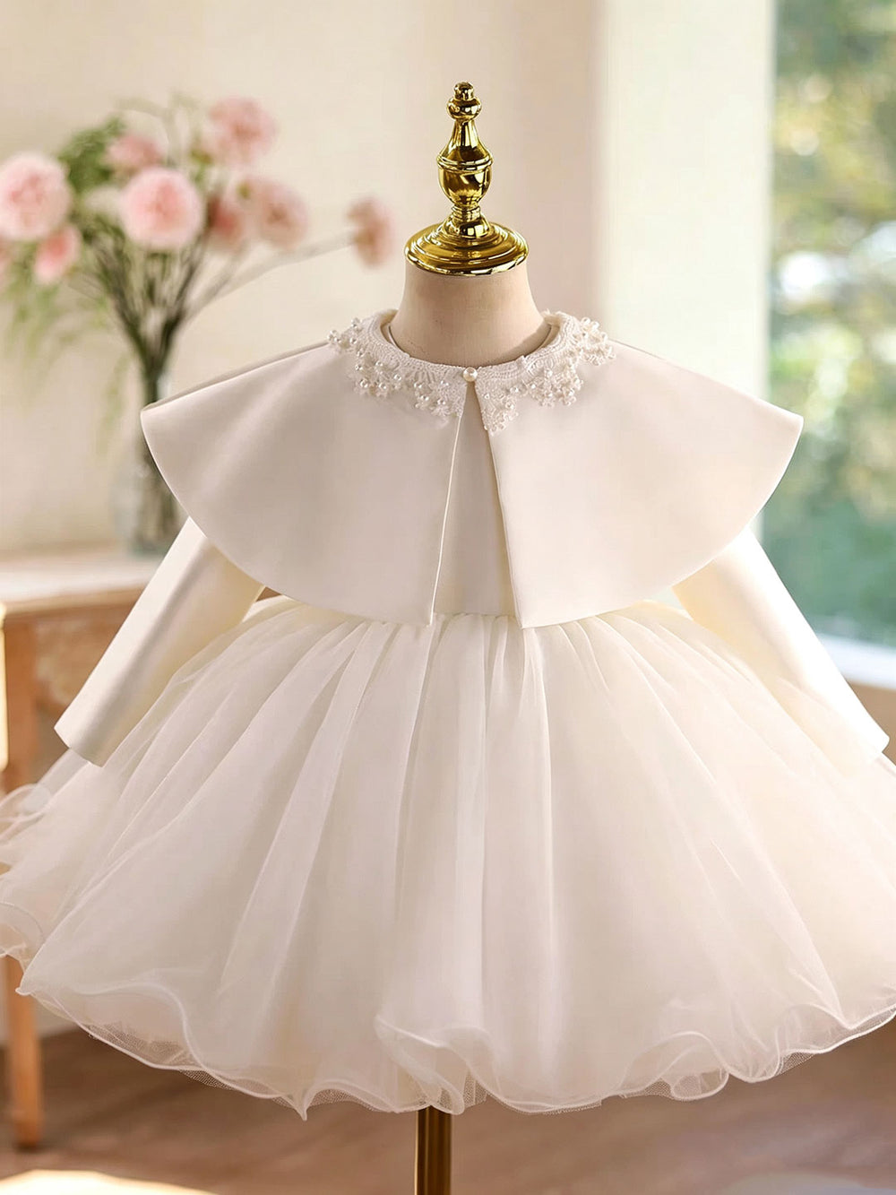 White D610 girls dress front with cape