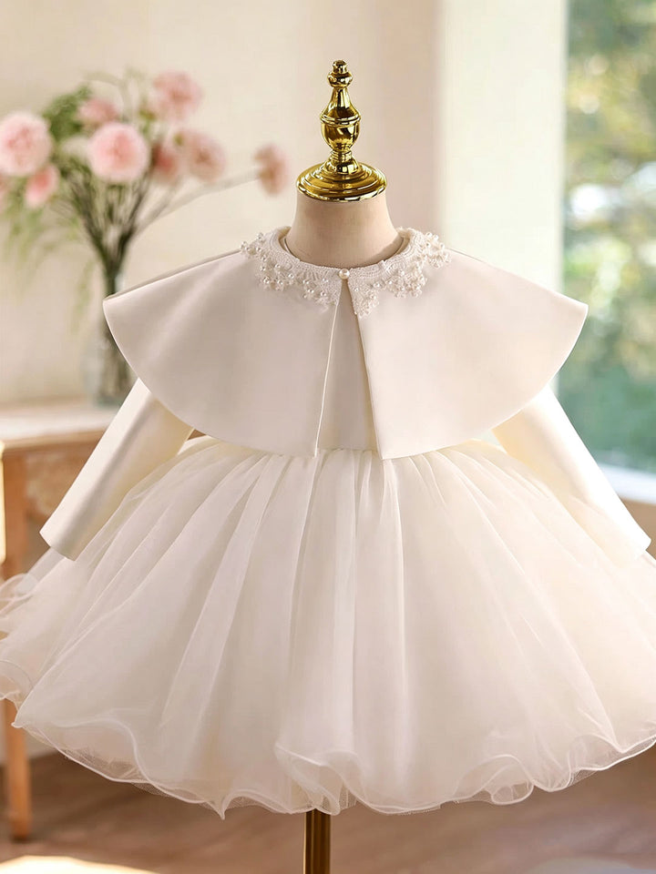White D610 girls dress front with cape