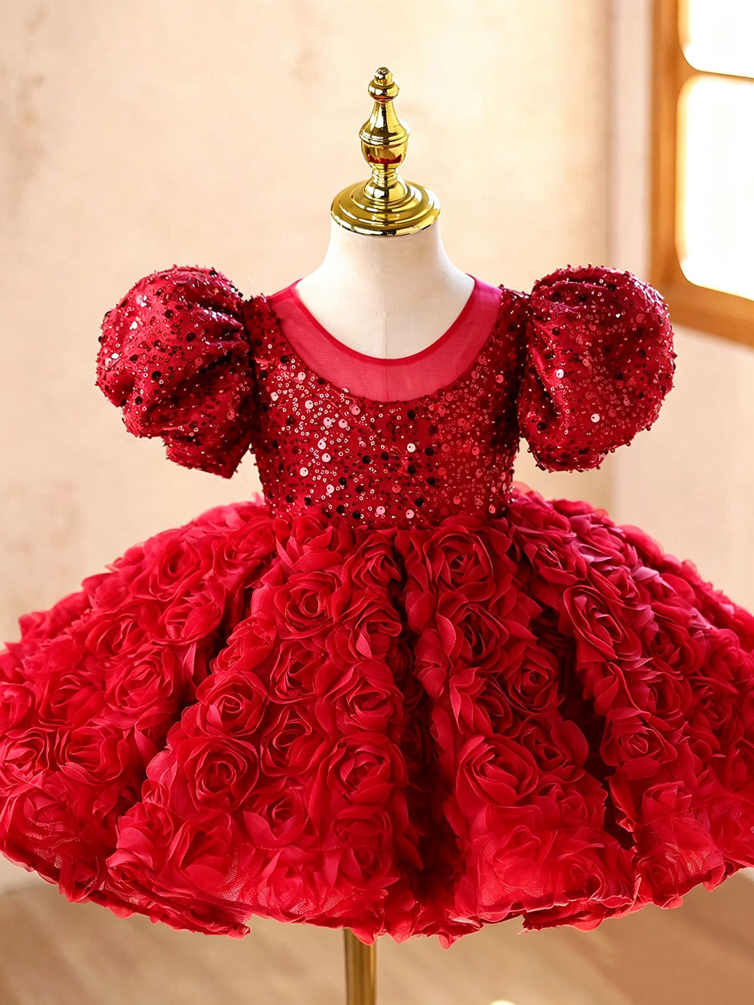 Red D611 girls dress bodice detail