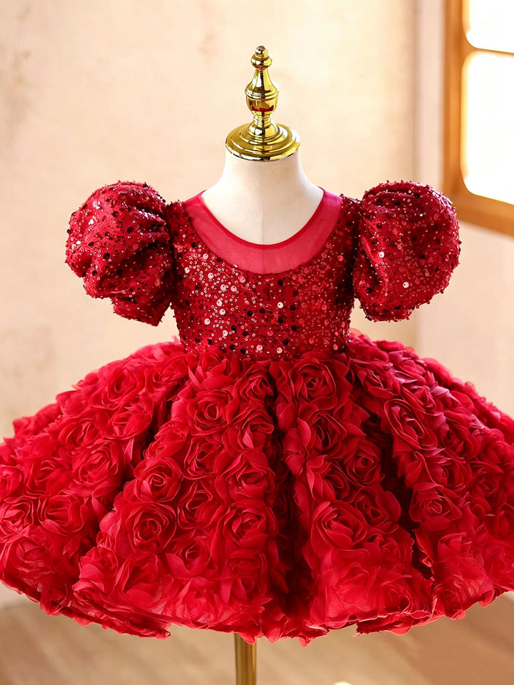 Red D611 girls dress bodice detail