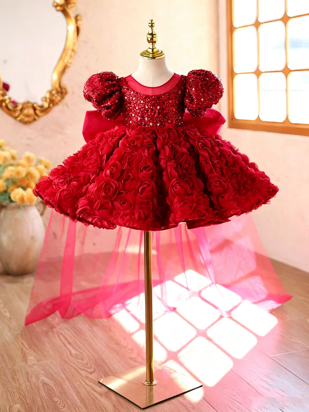 Red D611 girls dress front