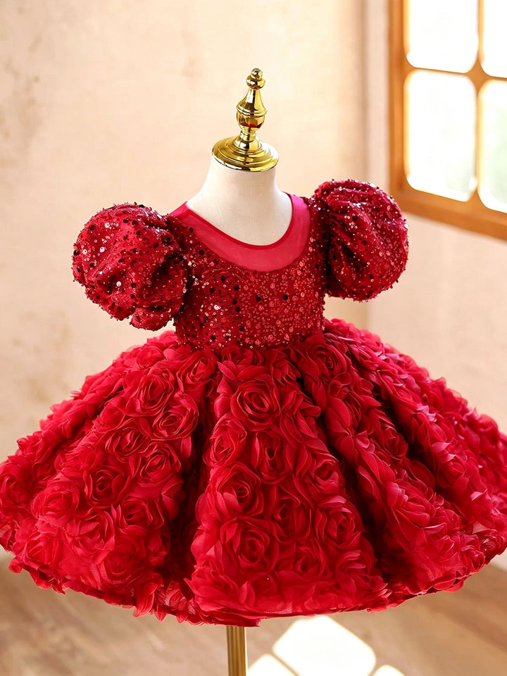 Red D611 girls dress side front