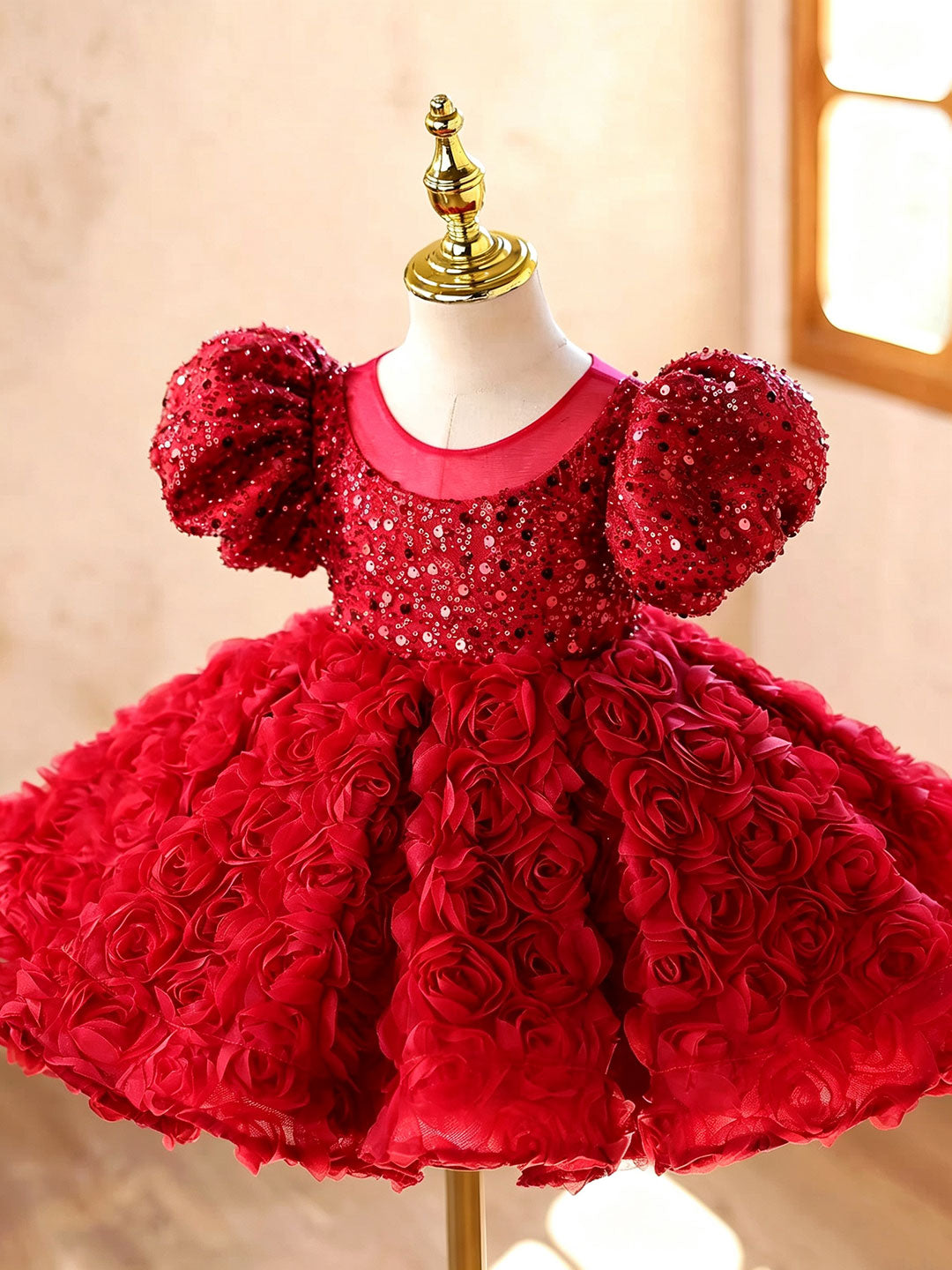 Red D611 girls dress three quarter front