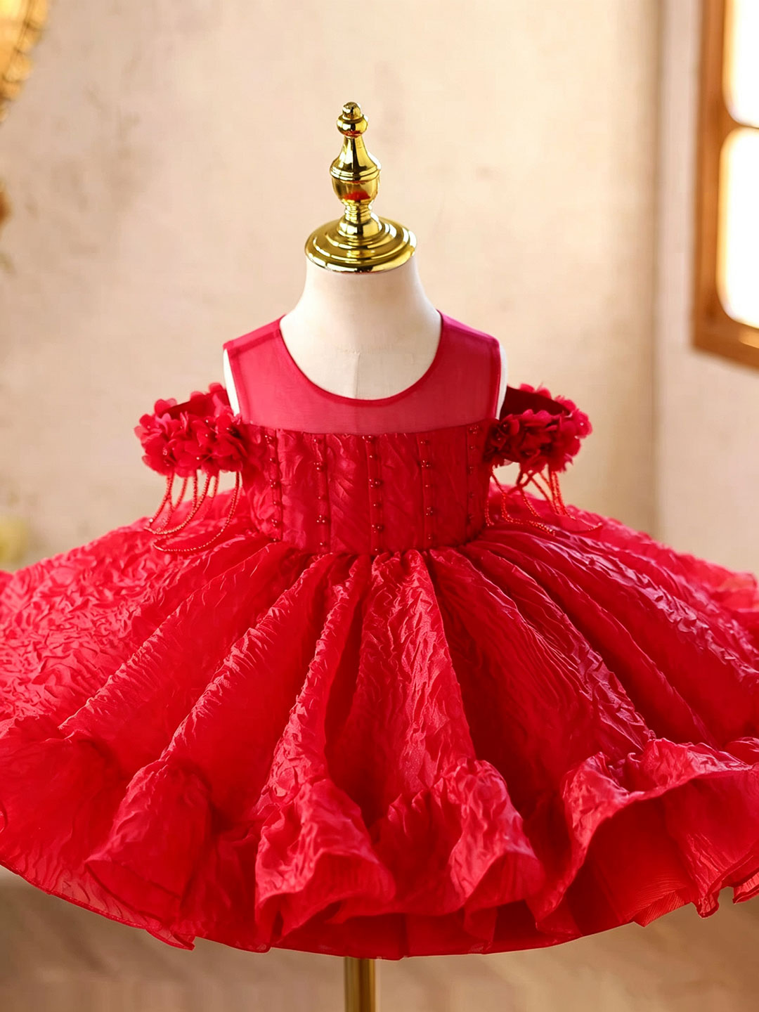 Red D612 girls dress front