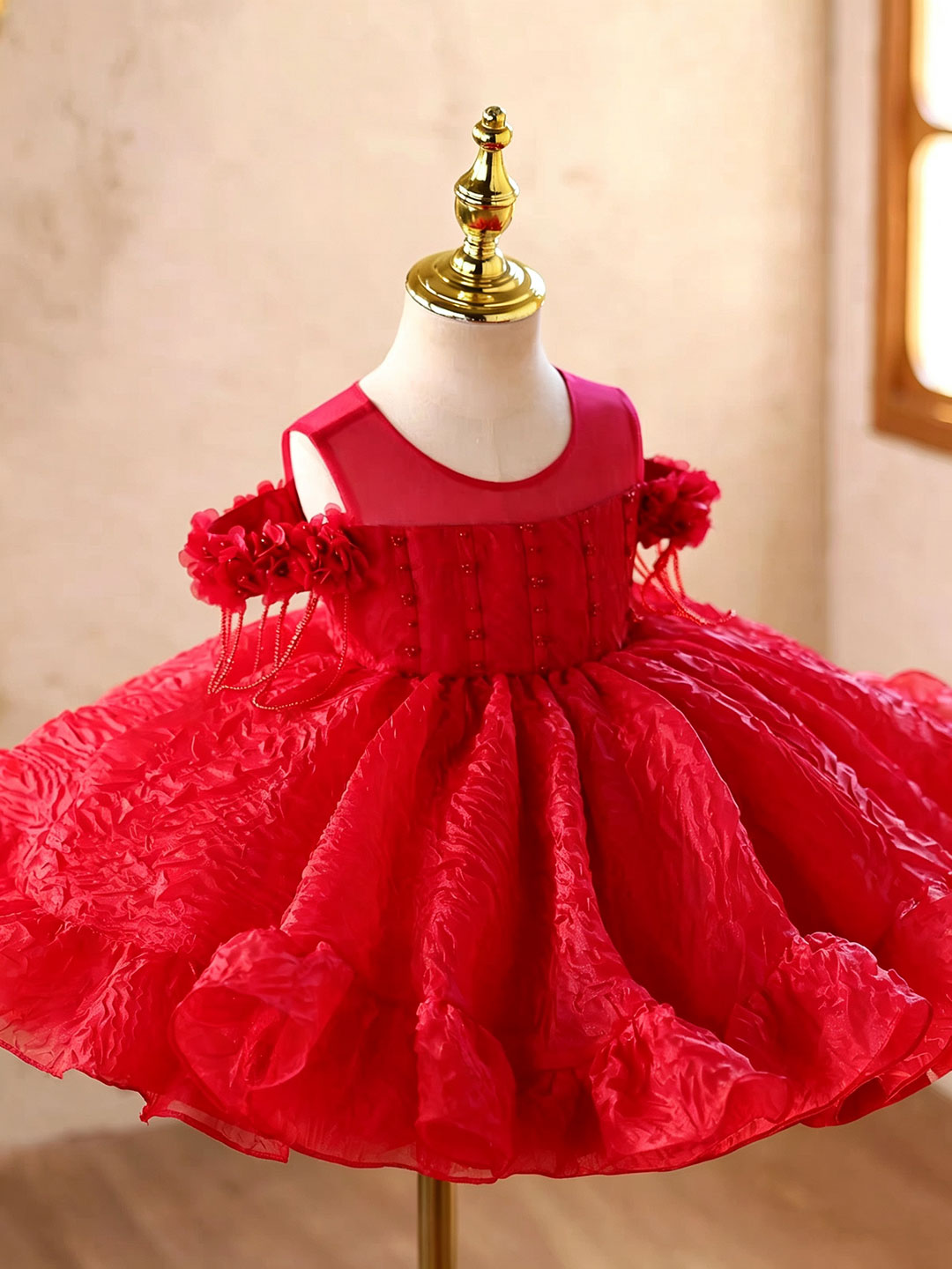Red D612 girls dress side front