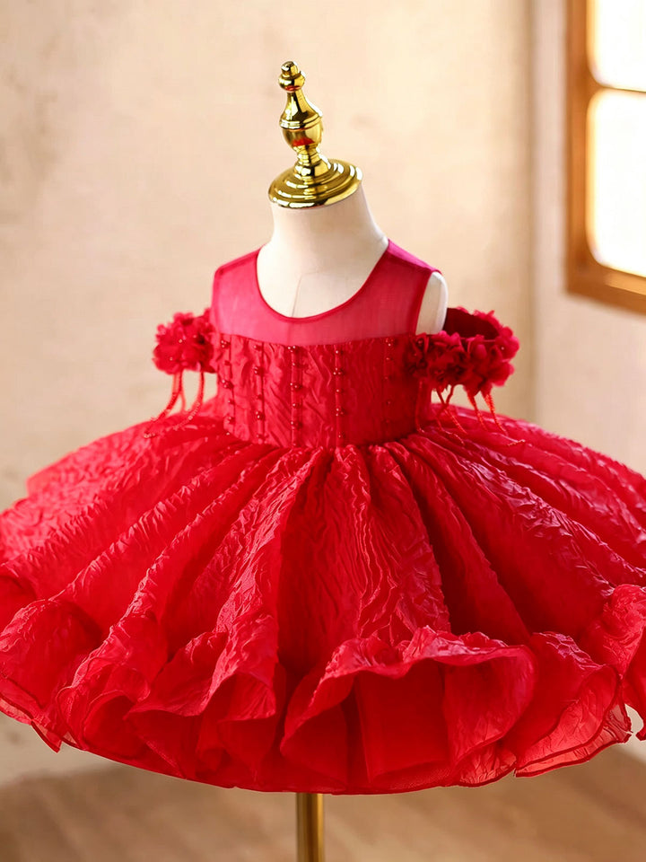 Red D612 girls dress three quarter front