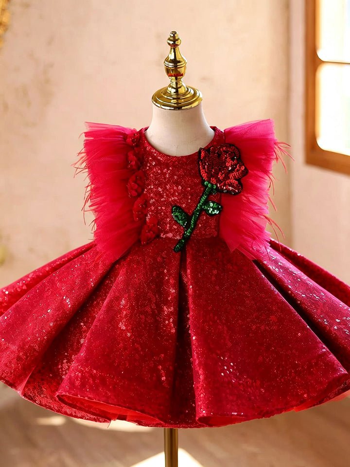 Red D613 girls dress front