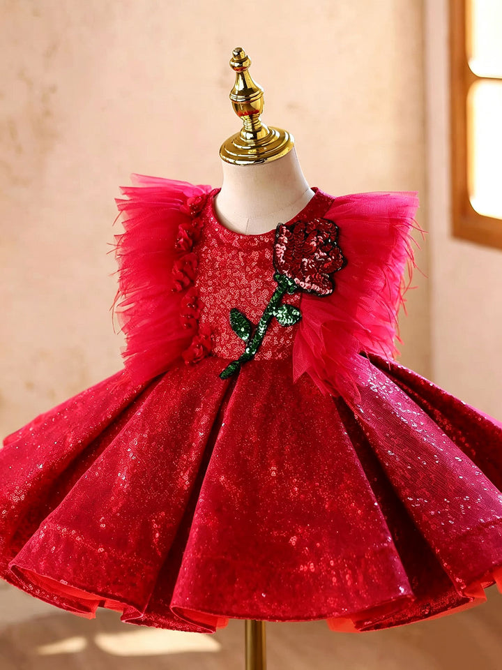 Red D613 girls dress side front