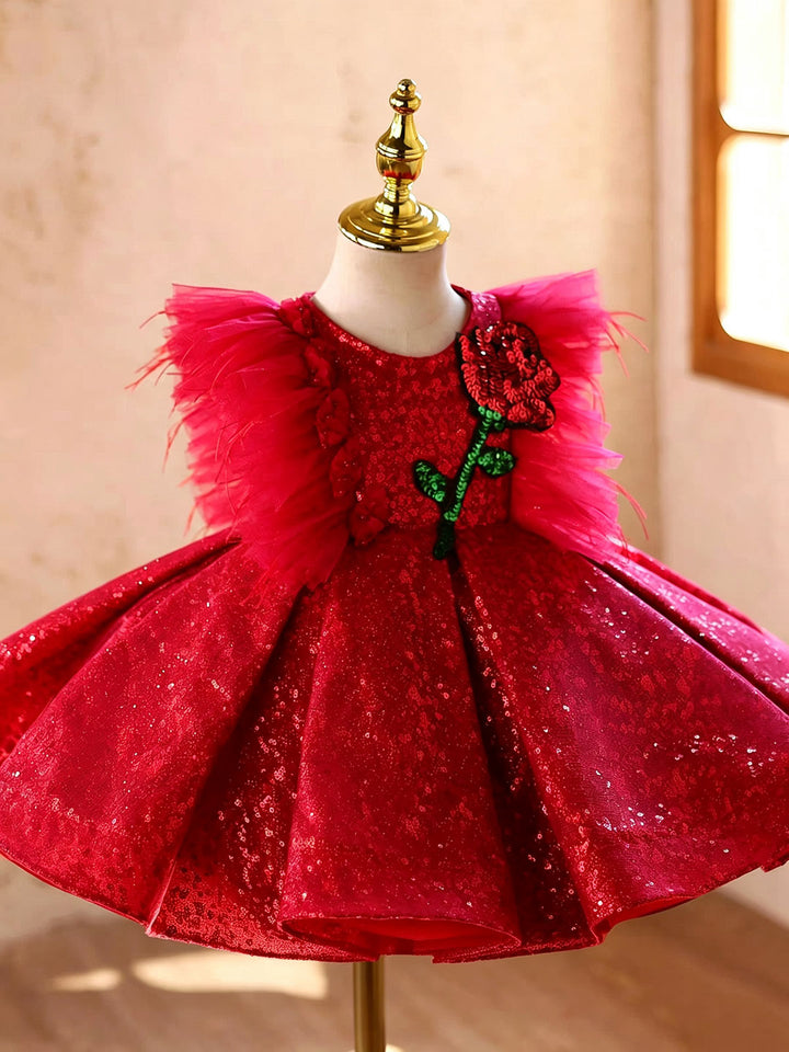 Red D613 girls dress three quarter front
