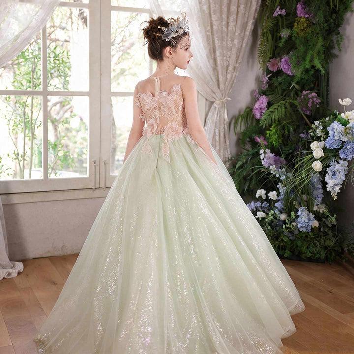 Sage green floral lace princess ball gown flower girl dress J118 side