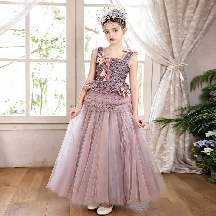 J121 Dusty Pink princess ball gown flower girl dress lifestyle view