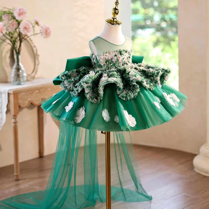 Green floral short flower girl dress J507 alternate view