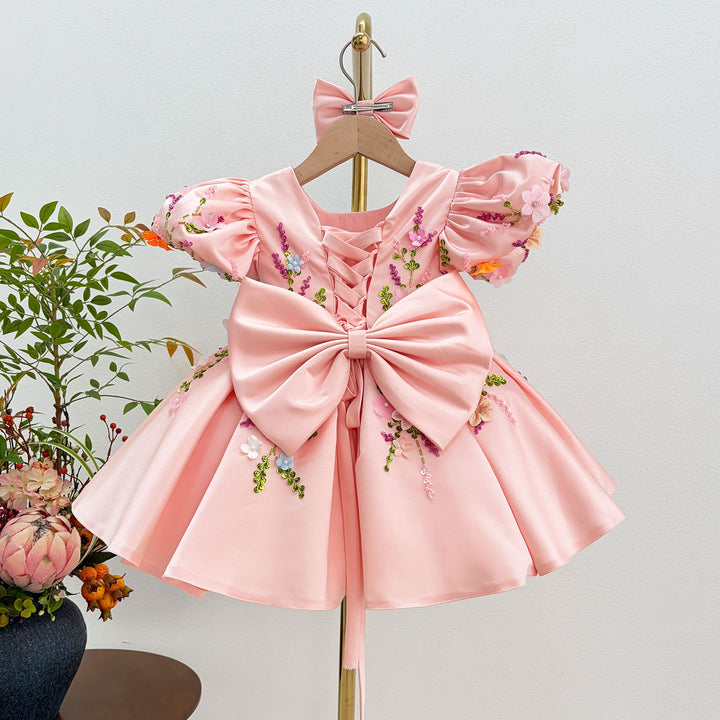 Dreamy Vow J813 Pink floral butterfly girls birthday dress, back bow