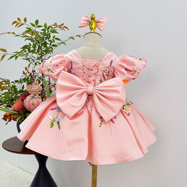 Dreamy Vow J813 Pink floral butterfly girls birthday dress, back