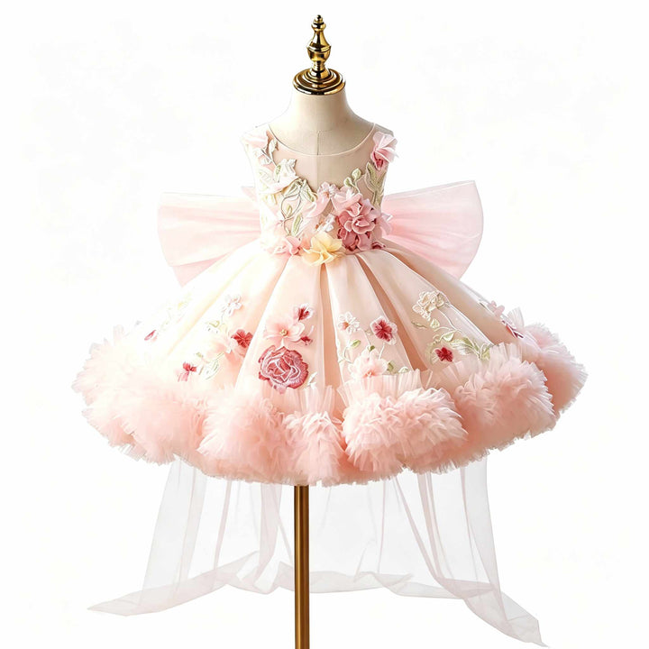 Pink short flower girl dress J854 white background image