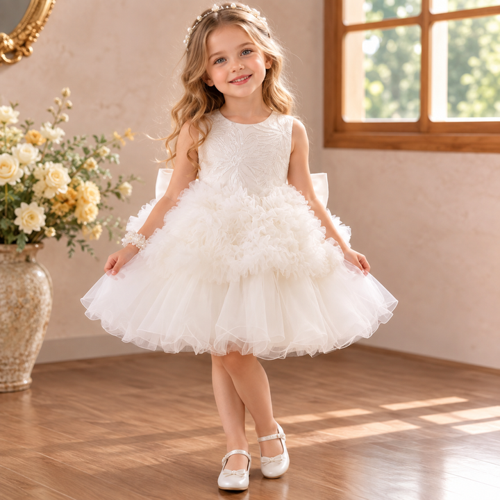 White floral applique flower girl dress J863 extra view