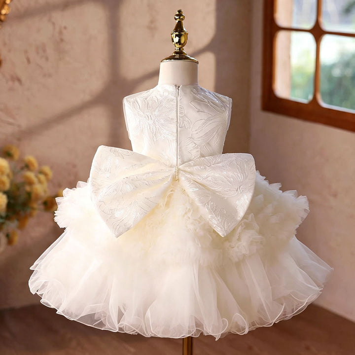 White tulle flower girl dress J863 model pose