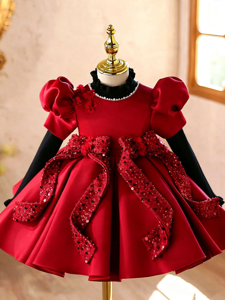 Red J921 girls dress layered styling