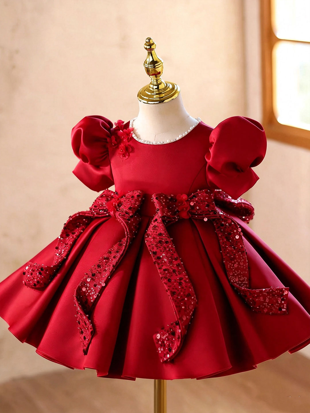 Red J921 girls dress side front