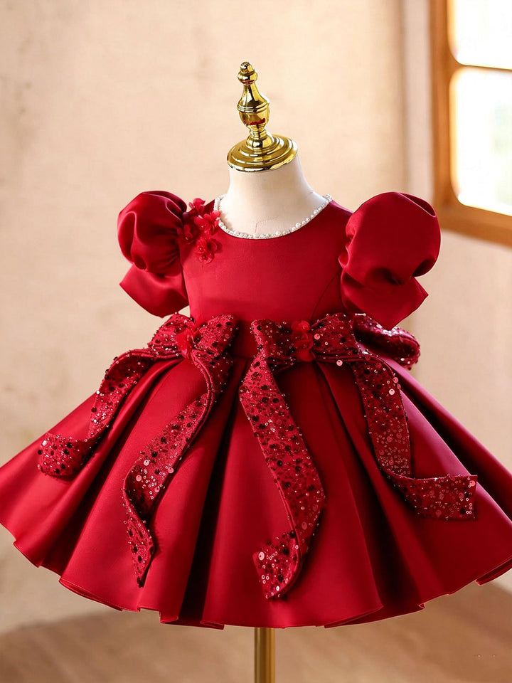 Red J921 girls dress side front