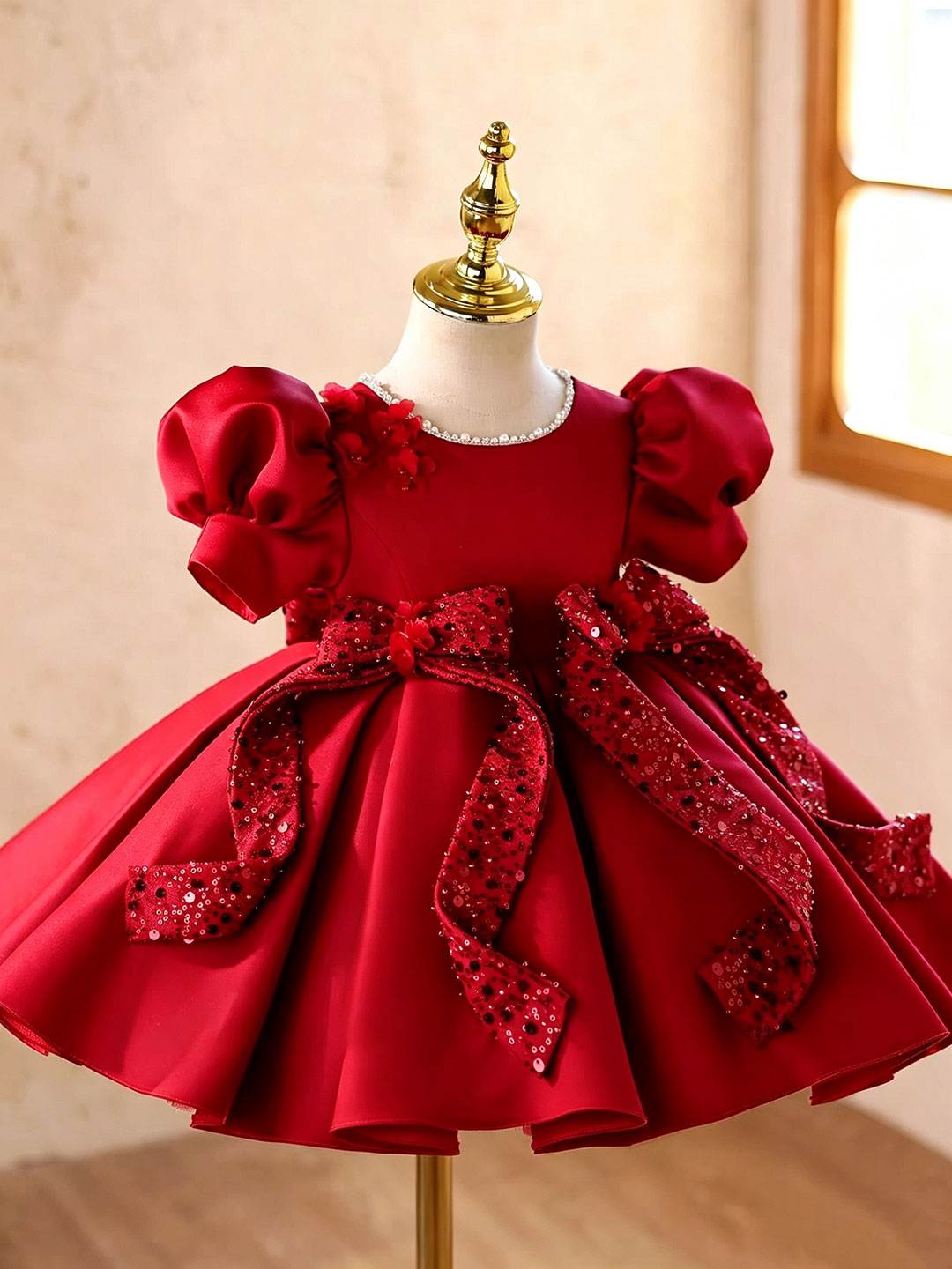 Red J921 girls dress three quarter front