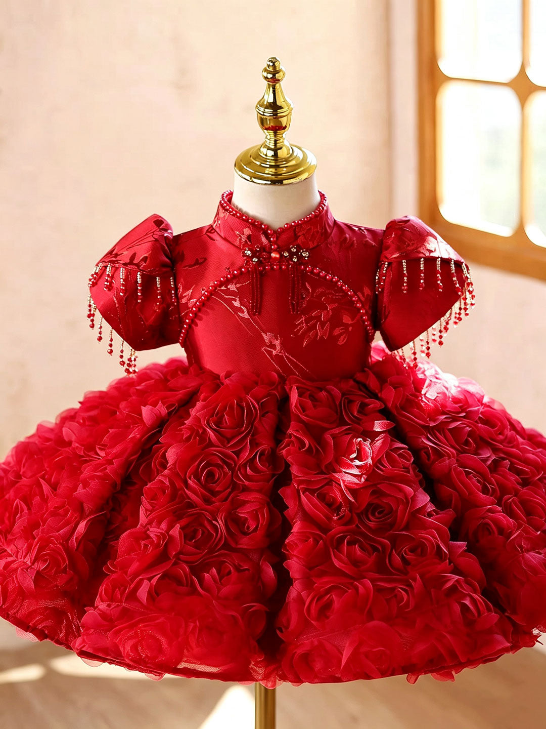 Red J922 girls dress bodice detail