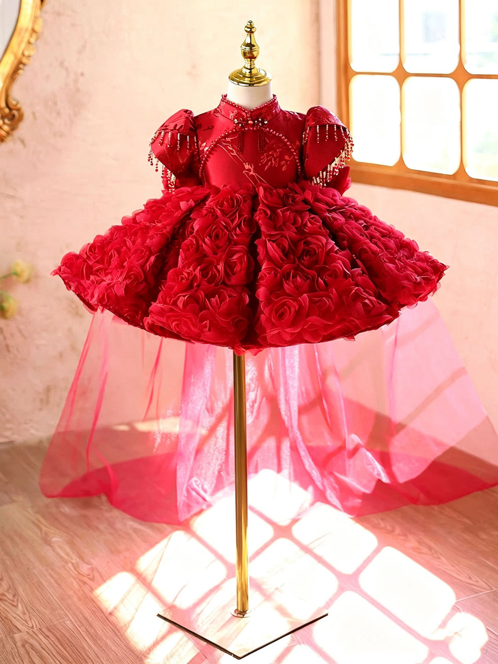 Red J922 girls dress front