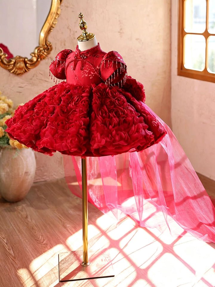 Red J922 girls dress side front