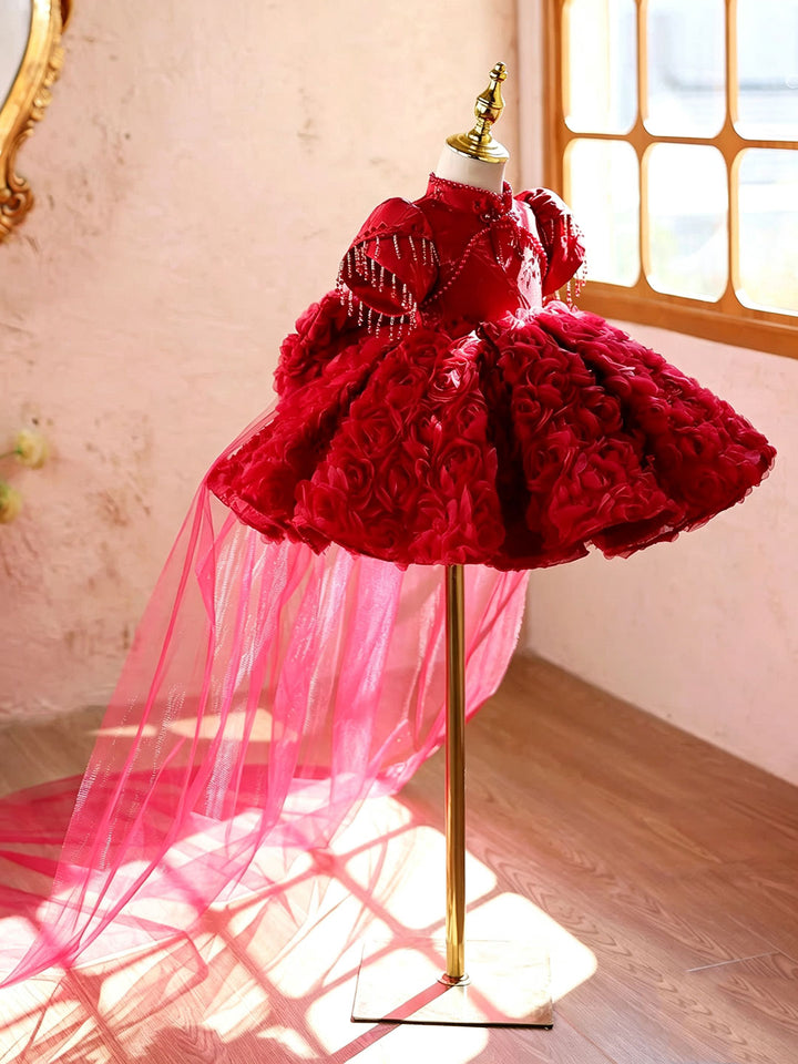 Red J922 girls dress three quarter front