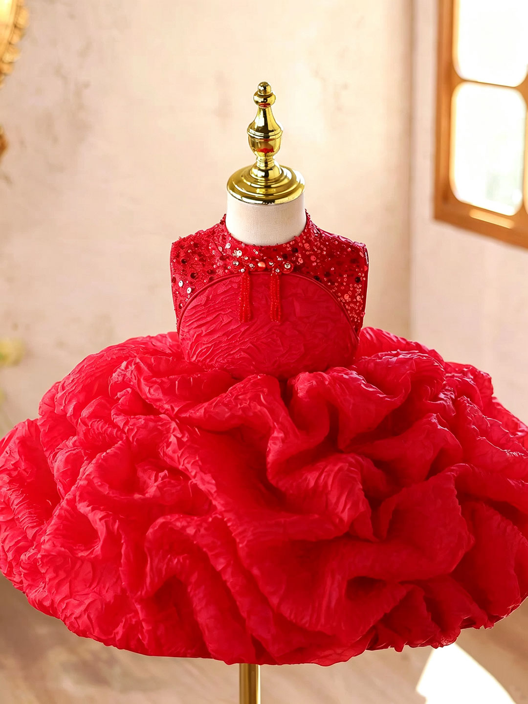 Red J924 girls dress front