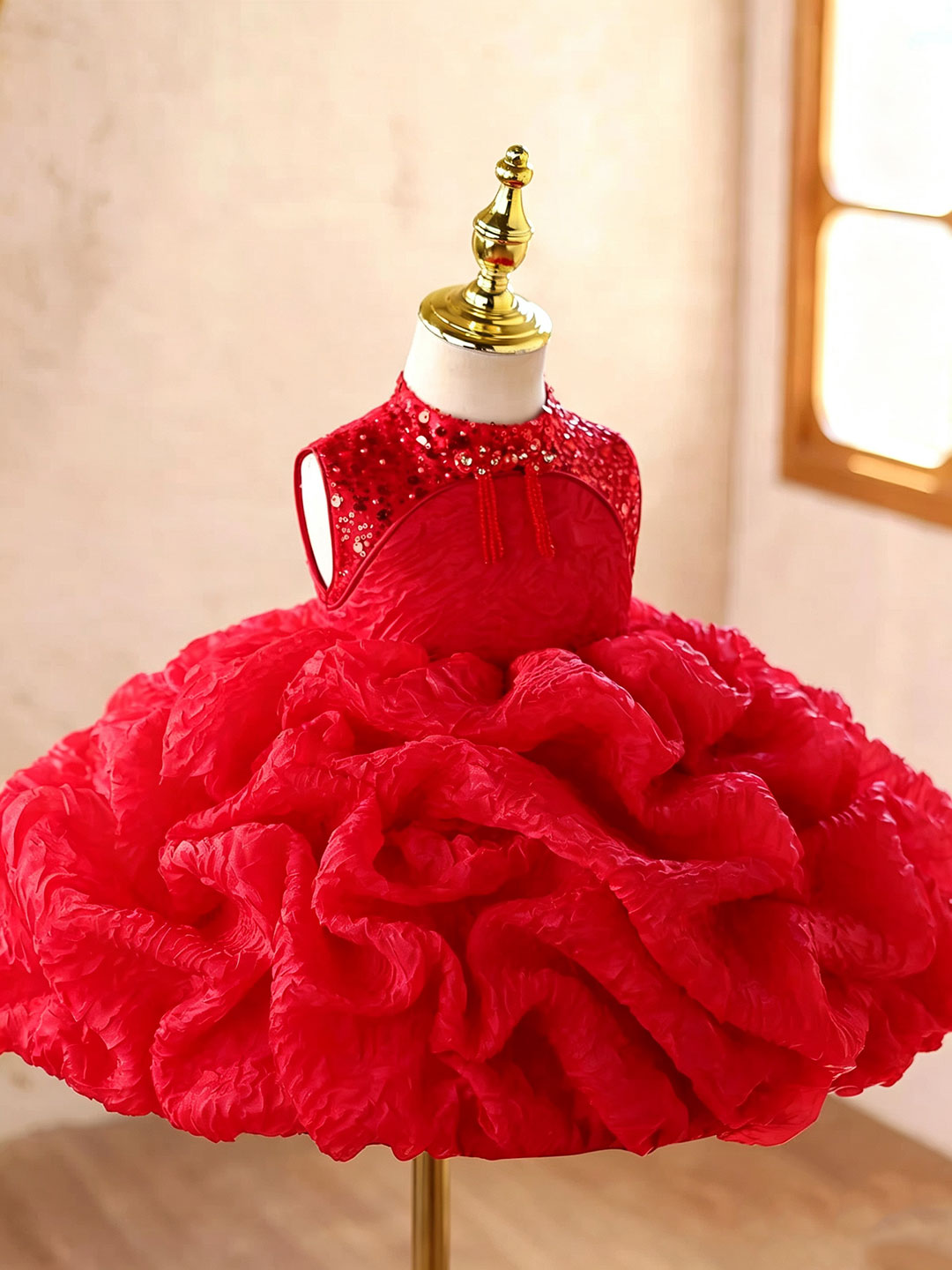 Red J924 girls dress side front